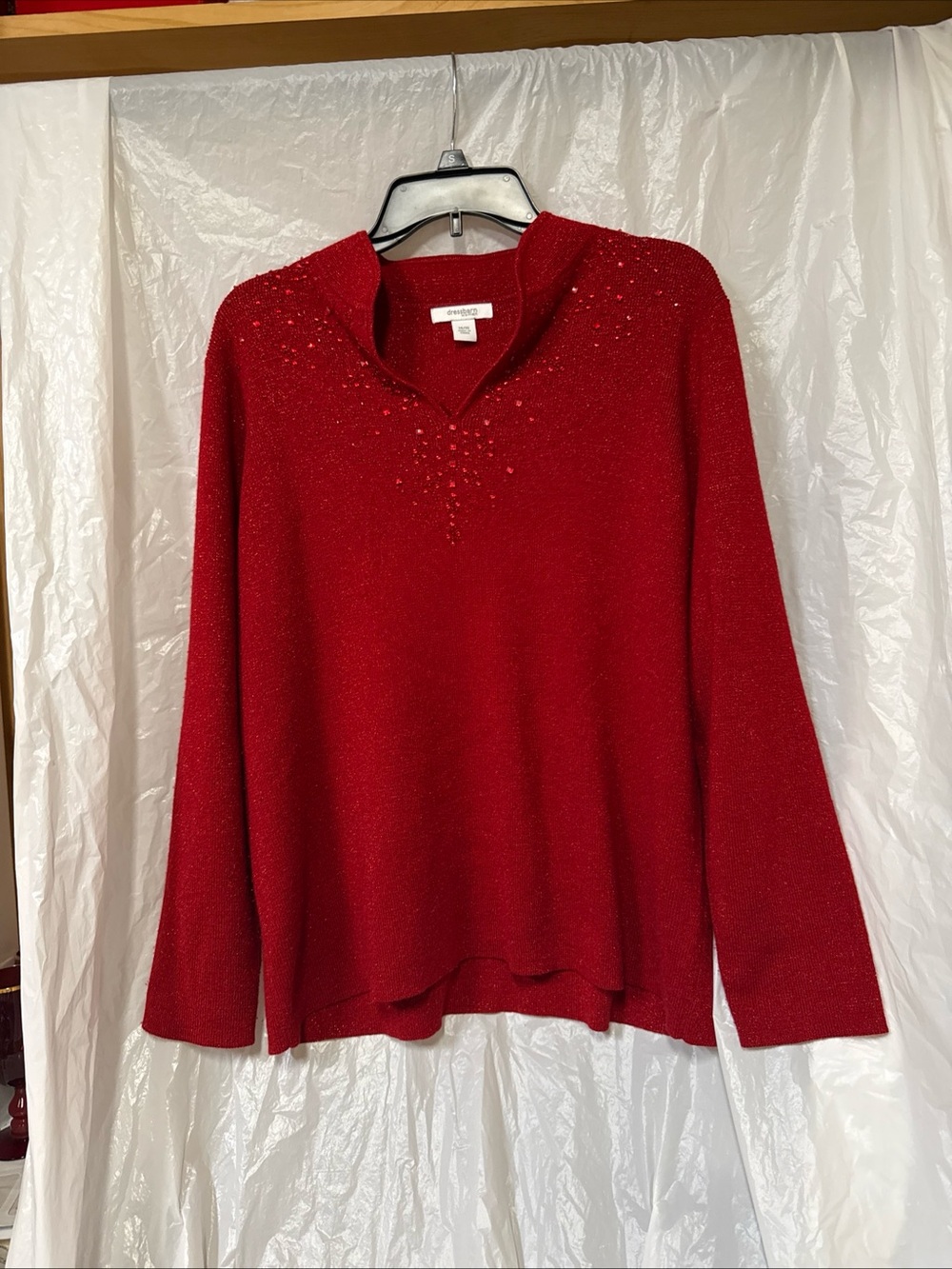 dressbarn Woman Red Sparkle V-Neck Pullover size 14/16